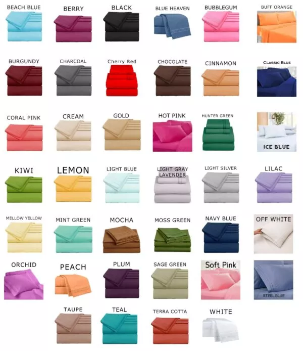 color swatch of bed sheets, 1800 thread count bed sheet sets